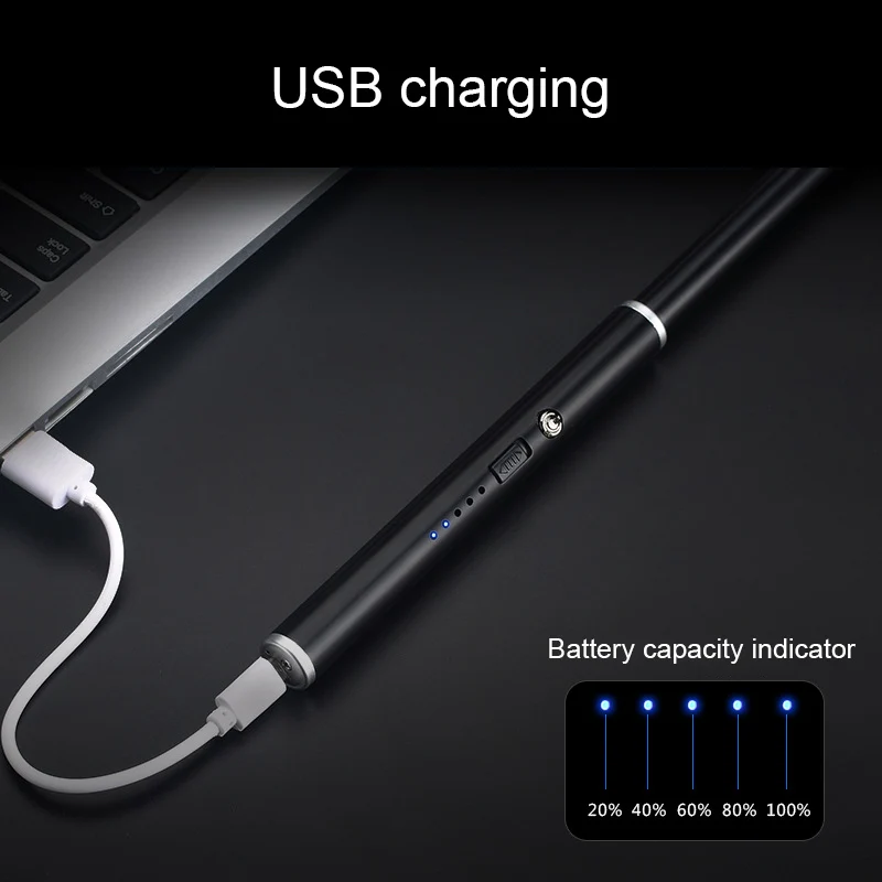 

USB Rechargeable Arc Candle Lighter with Double Safety Lock Charge Indicator for Camp BBQs Stove -Drop