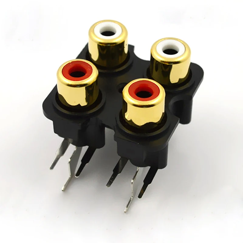 100 шт. разъем AV RCA позолоченный 4-ядерный соединенный штекер цвет белый/красный |