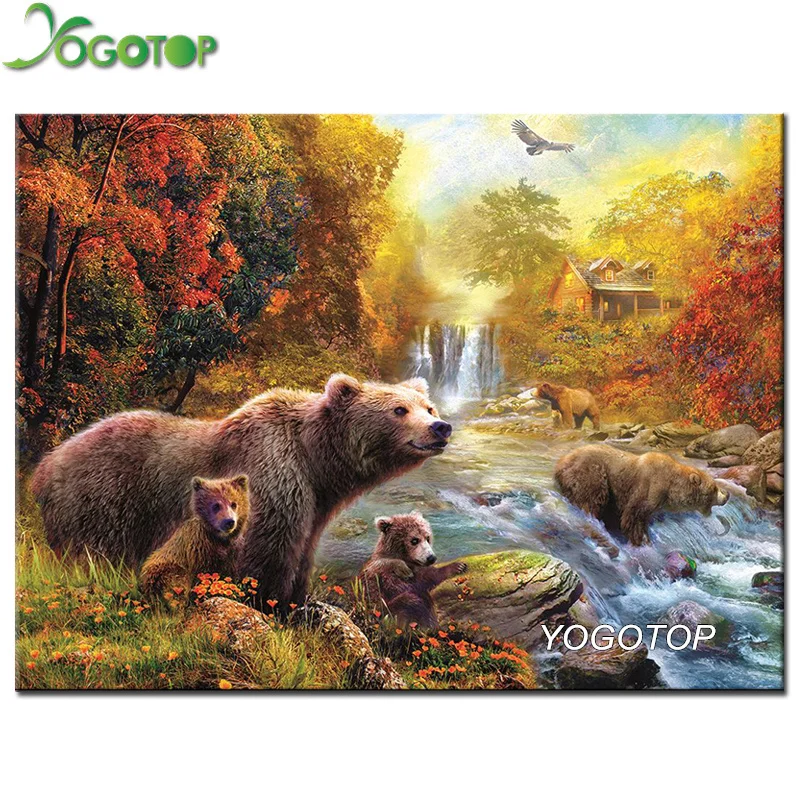 

YOGOTOP Diy Diamond Painting Cross Stitch Kits 5D Square Diamond Embroidery waterfall bear Diamond Mosaic Needlework CV273