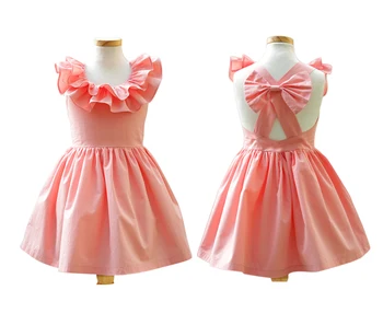 

Pink Baby Girls Dress Summer Beach Style Ruffle Party Backless Bowknot Dresses Kids Vintage Toddler Children Clothing 2-10Yrs