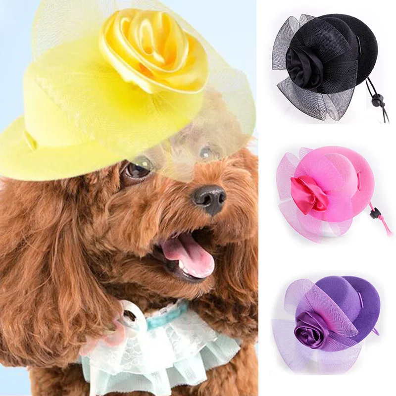 

5 Color Pet Supplies Pet Hat Dog Hat Cute Pet Hair Accessories British Style Gauze Flower Gentleman Hat Black/Pink/Blue/Purple