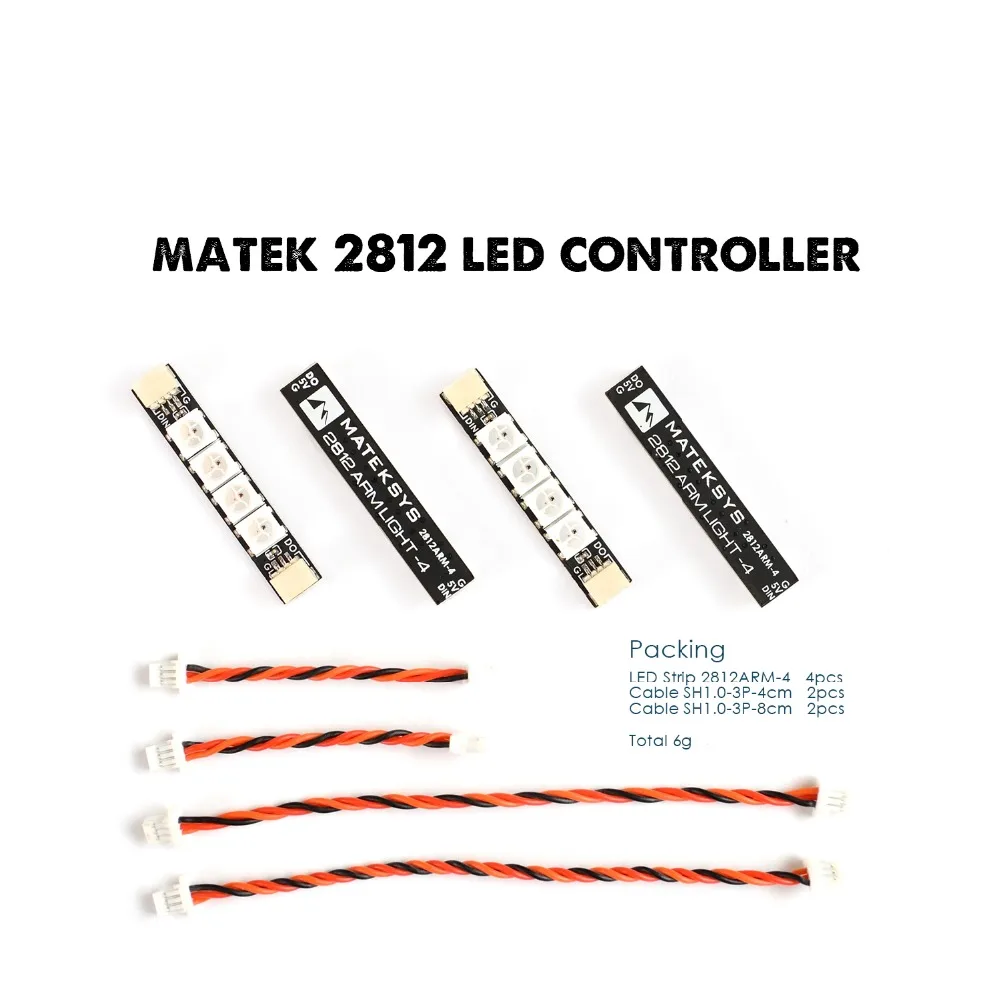 

Matek Systems 2812 LED Controller 2~6S Control Module with 5V BEC & 2812ARM-4 / 2812ARM-6/ 2812ARM-10 night Light MOTOR WIRE RC
