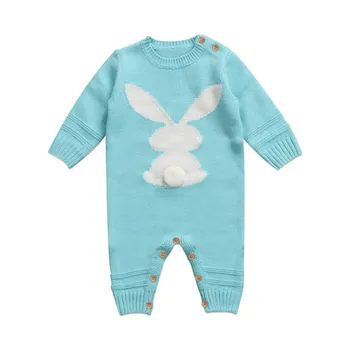 

2018 Newborn Baby Boy Girl Cute Bunny Warm Knitting blue Rompers kids Jumpsuit Outfit Clothes Romper