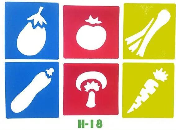 

6PCS/LOT.Vegetables template stencil Kids art board Early learning educational toy Party favor Self learning 14x15cm 18 design