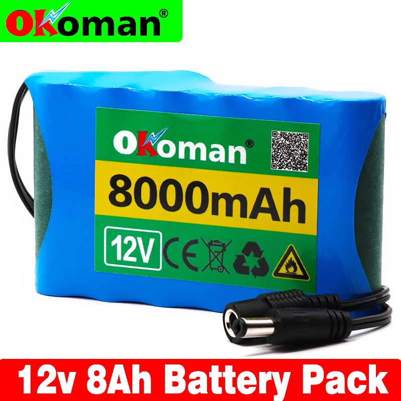 

High quality battery pack 8Ah 18650 Rechargeable Lithium Ion battery pack capacity DC 12.6V 8000mAh CCTV Cam Monitor