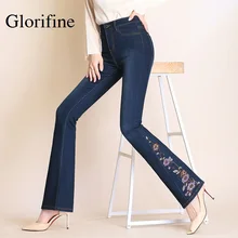 Gloriine бренд Новое поступление женские джинсы высокого качества с вышивкой обтягивающие джинсы стрейч женские брюки клёш Тонкий Повседневный