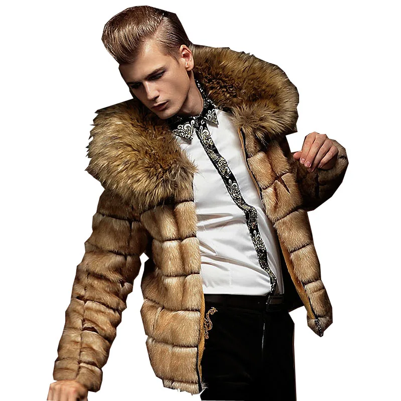 New menswear trend casual imitation fur coats men's slim mink coat short style S-3XL! Big size winter men's coats