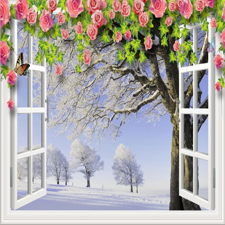 Buy 3D window wallpaper murals DIY Beautiful floral
