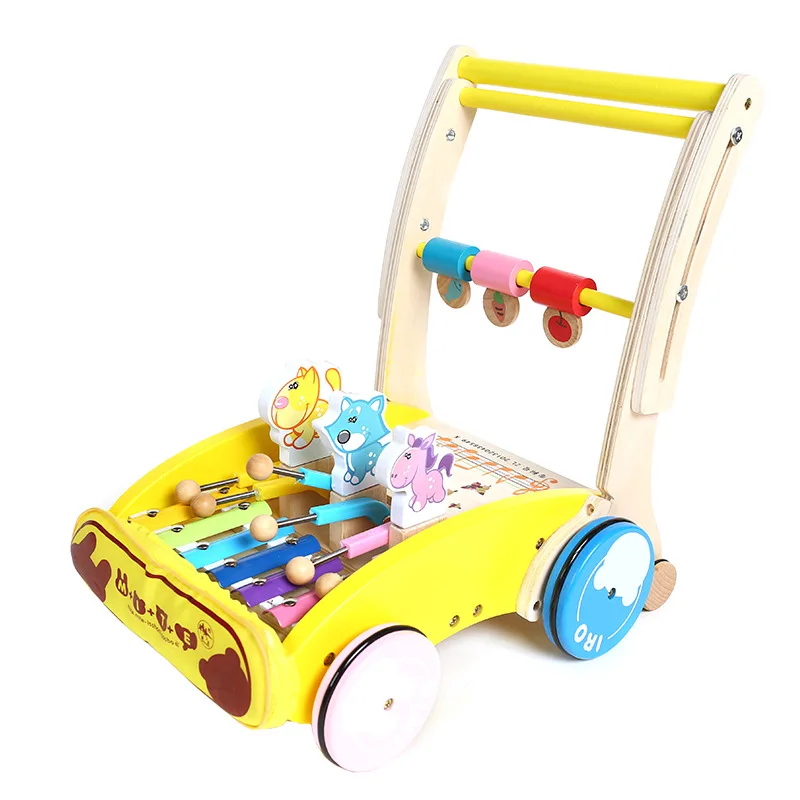 

Baby Wooden Toy Walker Hand Push Car Toy for Toddler Children Folding Adjusted Height Walker Anti-slip Walking Learning