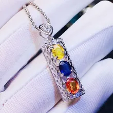Сапфировое Ожерелье Подвеска натуральный настоящий красочный сапфир серебро 925 пробы 0.6ct* 3 шт драгоценный камень# J18122803