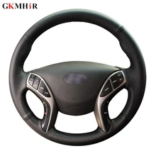Gkmher – housse de volant de voiture en cuir véritable souple, cousu à la main, noir, pour Hyundai Elantra 2011 – 2016 Avante i30 2012 – 2016