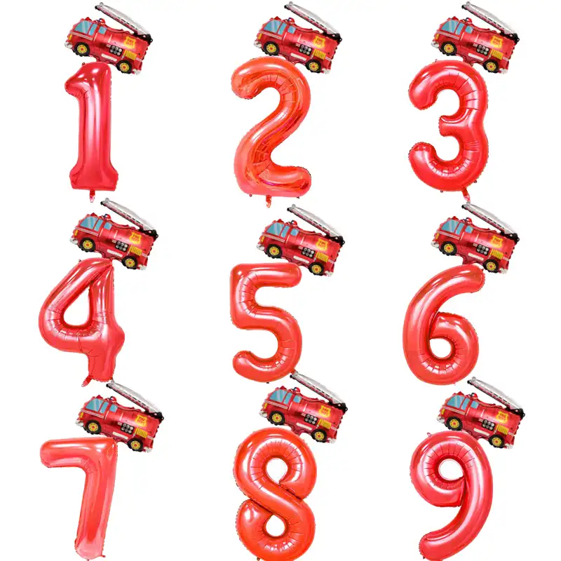 2 шт. мини самолет пожарная машина фольги Воздушные шары 32 дюйма Красный номер воздушные шары 1 2 3 4 5 6 7 8 9 лет День рождения украшения детские ...