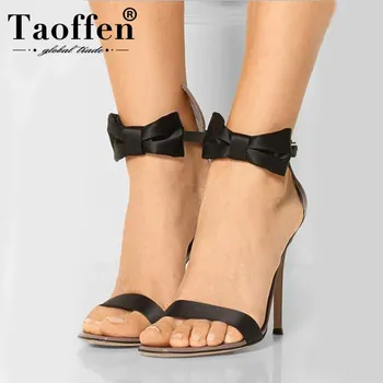 

TAOFFEN Plus Size 34-46 Scottish Bowtie High Heel Sandals Women Ankle Strap Heels Ladies Club Party High Heeled Shoes Footwear