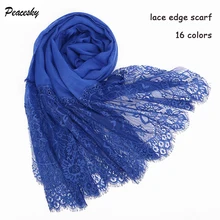 1 шт. популярный шарф с кружевными краями Хиджаб Женский Простой макси платок обертывание цветок белый кружевной платок Мягкий Хлопок мусульманский шарф хиджаб