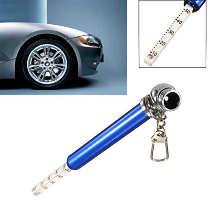 Tire Tyre Gauge Air Pressure 10-50PSI Mini Key Chain Blue AD