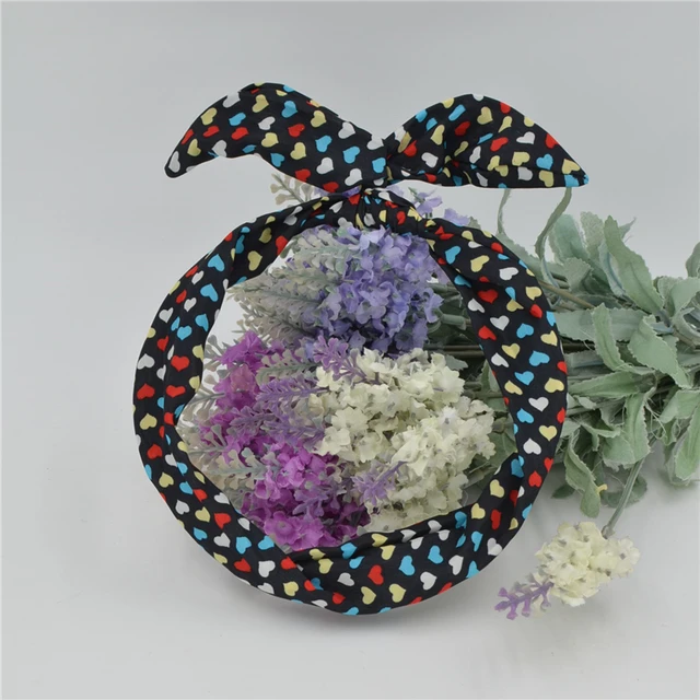 1Pc Cute Leopard Dots lip print flower Bunny Rabbit Ear Ribbon Headwear Hairband Metal Wire Scarf Headband Hair Band Accessories