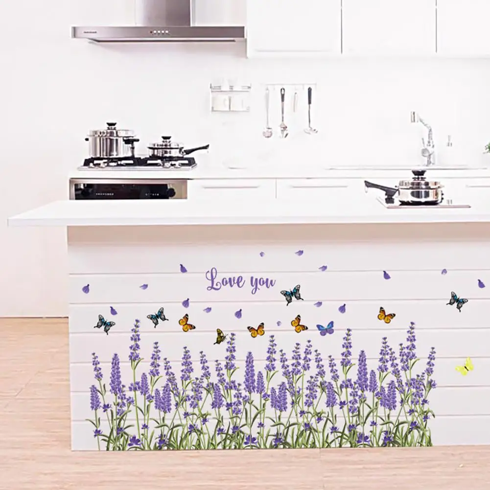 

Beautiful Flower Lavender Butterfly Baseboard Set Decorative Home Wall Sticker Decal