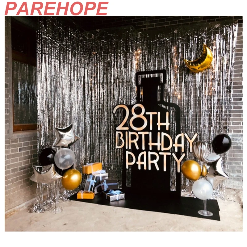 2M Birthday Party Decoration Backdrop Curtain Gold Happy Birthday