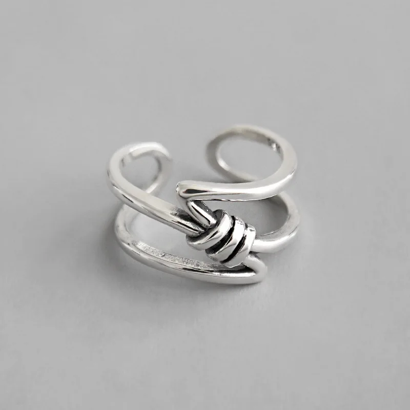 

INS Retro Authentic S925 Sterling Silver FINE Jewelry Multi-layers Twisted wind twine Long Rings adjust TLJ625