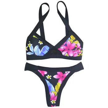 

Women's split suits printed bathing suit Push-up padded bra halter off shoulder backless swimsuit Set underwear 40fb20