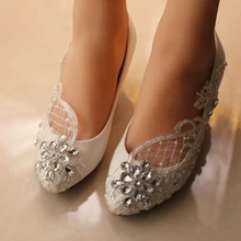 Livraison gratuite Blanc De Mariage Chaussures bureau Chaussures de Demoiselle D’honneur/Chaussures De Mariée strass dentelle Chaussures Haute Talons Femmes Pompes taille 41-44