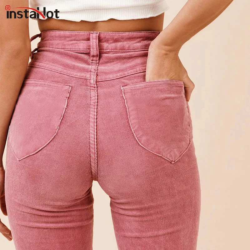 Offerte InstaHot A Vita Alta Flare Boot Cut Pantaloni Delle Donne di Autunno Inverno Tasche Strutturato casual Pantaloni Della Tuta Pianura Solido Abbigliamento Femminile 2018