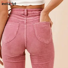 InstaHot High Waist Flare Boot Cut Pants Women Autumn Winter Pockets Textured Casual Sweatpants Plain Solid Clothing Female 2018