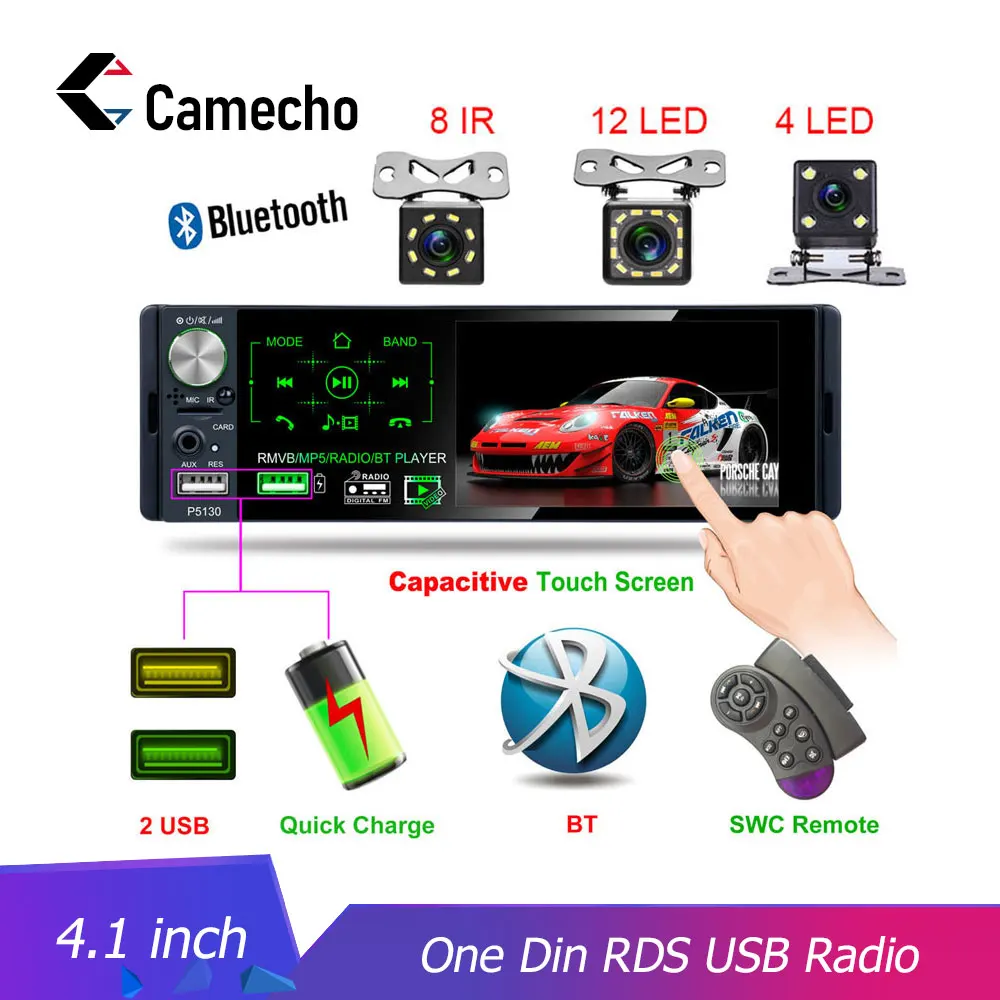 

Camecho Autoradio 12V Car Radio Bluetooth 1 Din Car Stereo AUX MP3 FM USB Radio Remote Control Autoradio for phone Car Audio