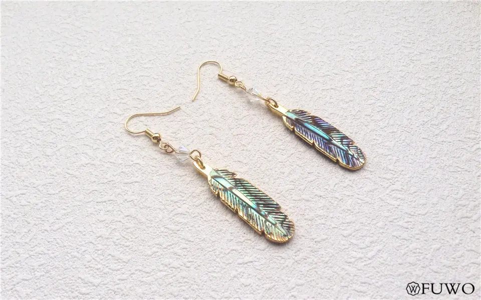 Carved Abalone Shell Feather Earrings 8