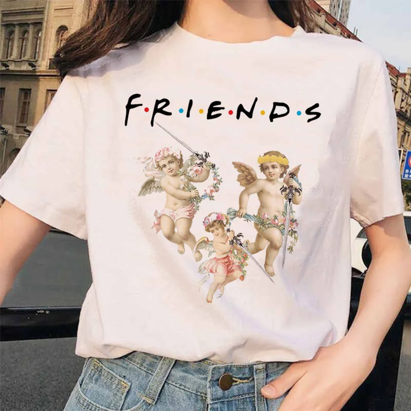 Angel Fashion Tees футболка Ullzang женская футболка с принтом Harajuku 90s Kawaii Одежда Футболка Топ летний Vogue grunge women ulzzang