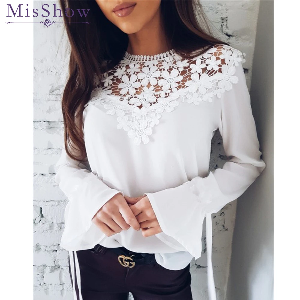 

Women clothing New 2018 spring long sleeved lace tops Elegant Slim Hollow out chiffon blouse Ladies tops Casual Fashion Blusas