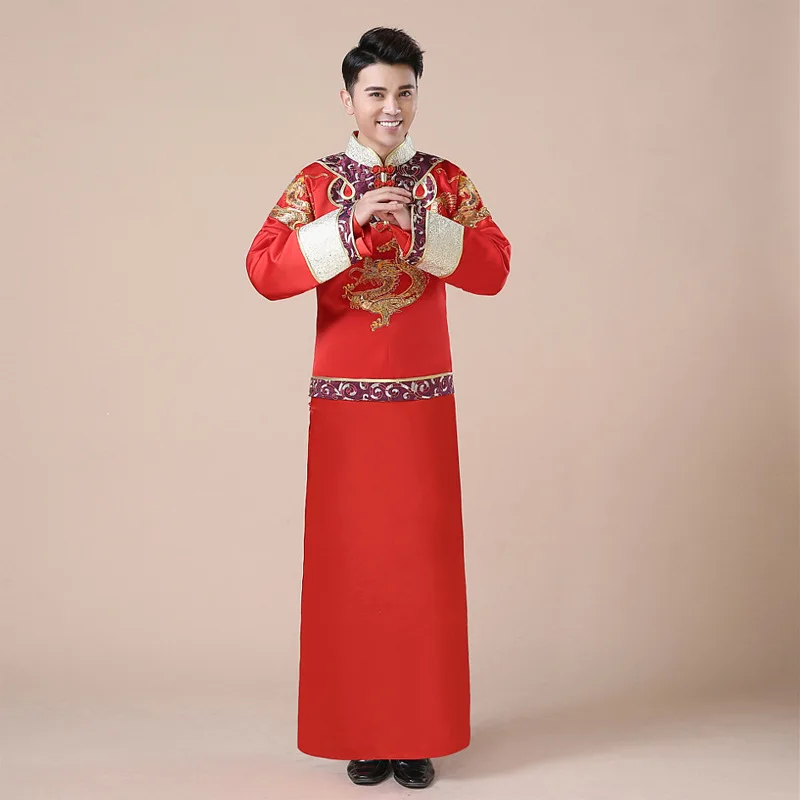 Традиционные китайские свадебные платья дракон феникс одежда Жених Cheongsam