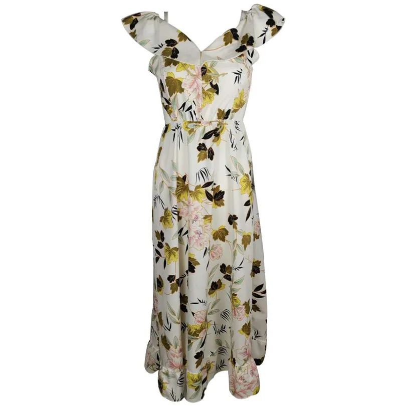 Off Shoulder Sexy Dress Women Flower Print Boho Dress Summer Beach Party Wedding Long Dresses For Women Elegant Elbise 40APR208
