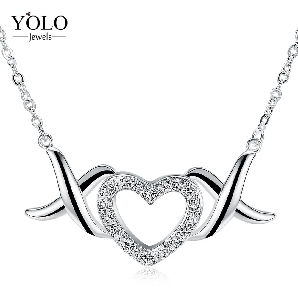 

White Color Cubic Zircon Heart Pendant Necklace Romantic Heart Shape Pendant Necklace Set Lady Jewelry Accessories Love Gift
