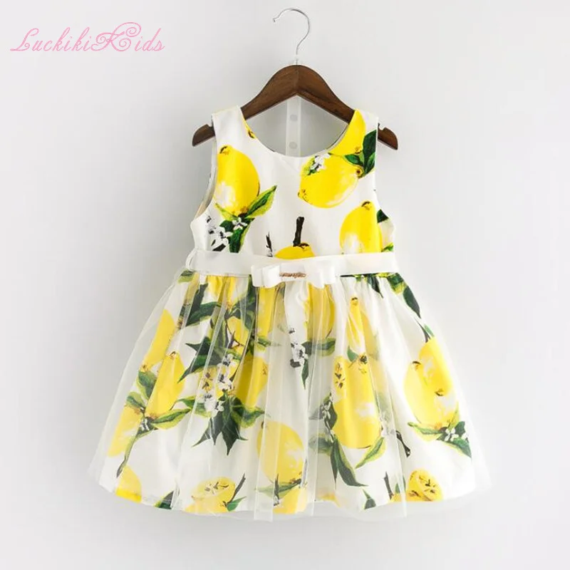 

New girls summer new dress lemon print vest fashion beautiful toddler children kids birthday party dress clothes 2-7 years