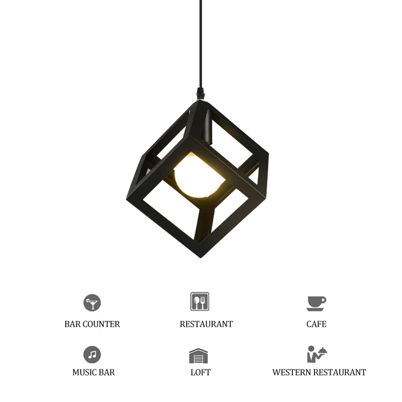 

Nordic Retro Creative Chandelier Loft lamp Bedroom Balcony Square Iron lamp Bar Interior Decoration Art Chandelier Cage lamp