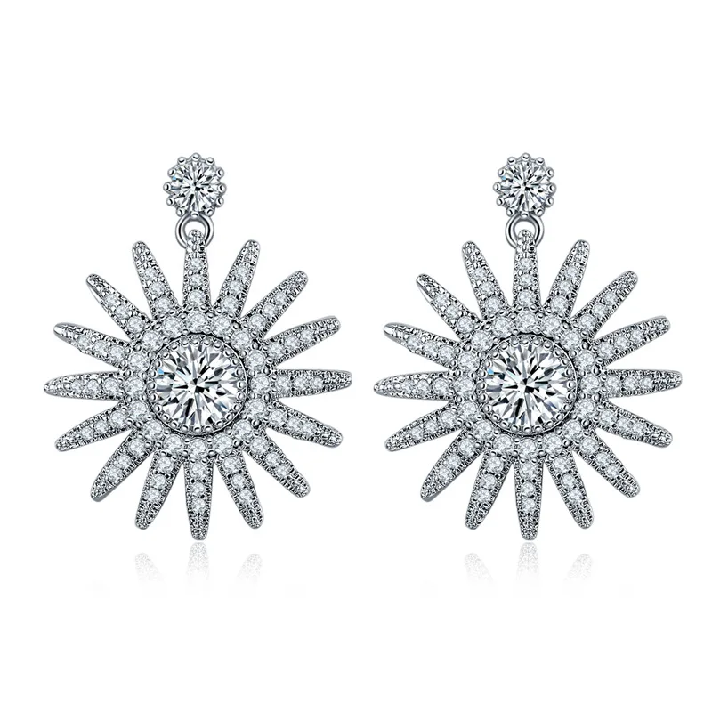 

925 Luxury Popular Geometry Stud Earrings Zirconia Big Wedding Earring Fashion brincos Jewelry