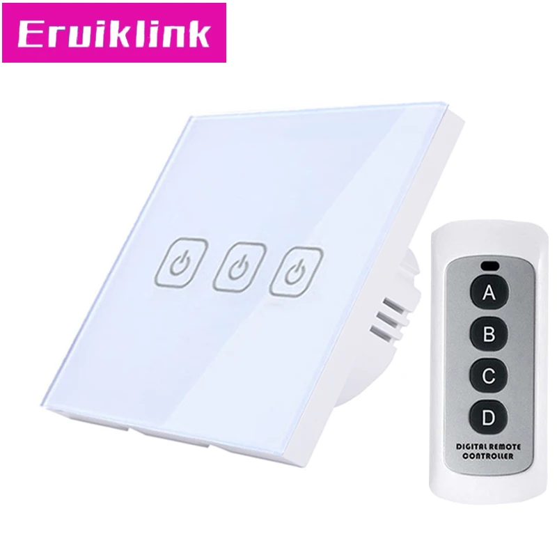 

EU/UK Standard Wireless Remote Control Touch Switch,3 Gang 1 Way RF433 Wall Light Switch For Smart House Free shipping