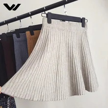 Skirts Women Autumn Winter Knitting Casual Slim A-line Short Skirts High Waist Ruffles Tartan Faldas Mujer Moda 2018