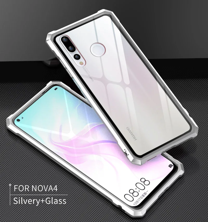 Для huawei Nova 4 Чехол Nova4 бампер металлическая алюминиевая рамка крышка с закаленным стеклом задняя крышка чехол для huawei Nova 4 Чехол