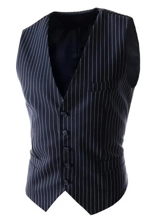 ZOGGA 2019 New Men's Business Casual Slim Vests Fashion Men Solid Color Stripe Single-breasted Vests Fit Suit for Male Clothing