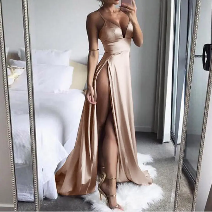 

High-Split Maxi Sexy Women Solid Evening Party Dresses Clubwear Long Sleeveless dress women