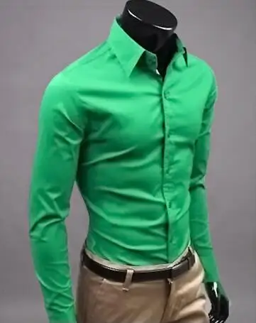 2019Men рубашка с длинным рукавом модные мужские Повседневное рубашки хлопок сплошной Цвет Бизнес Slim Fit социальные Camisas Masculina RD464 - Цвет: Fruit green