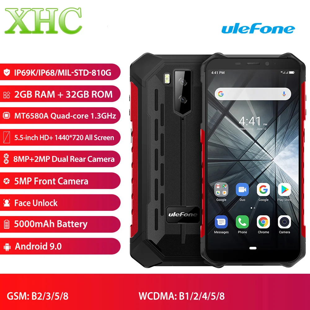 Ulefone Armor X3 Android 9,0 смартфон ОЗУ 2 Гб ПЗУ 32 Гб 5,5 ''четырехъядерный IP68 Водонепроницаемый Face ID мобильный телефон с двумя sim-картами