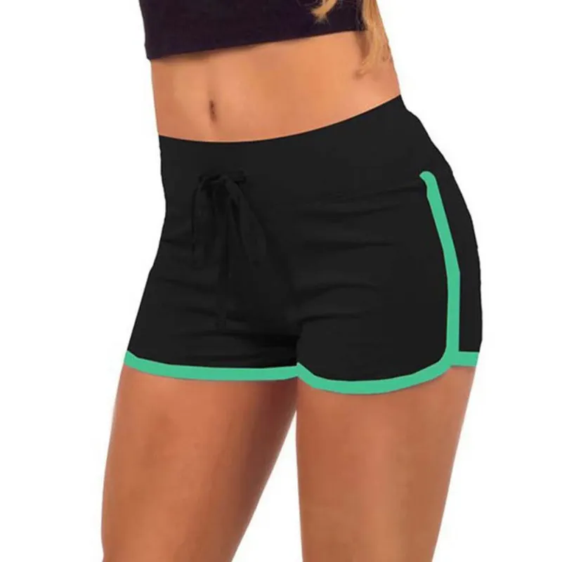 Running Shorts Waist Fast Drying Drawstring Women Sport Running Shorts Anti Emptied Cotton Contrast Correndo Shorts GYM Yoga - Цвет: black green