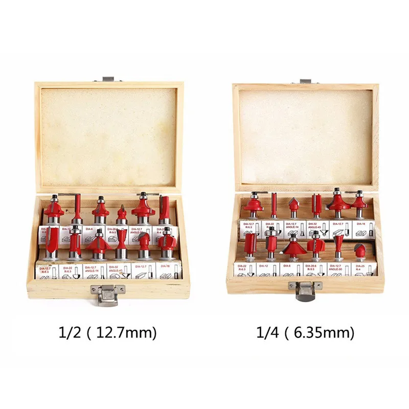 

12Pcs/Set Woodworking Cutter 6.35MM And 12.7MM Bakelite Milling 1/4 Trimming Engraving Machine Blade Set