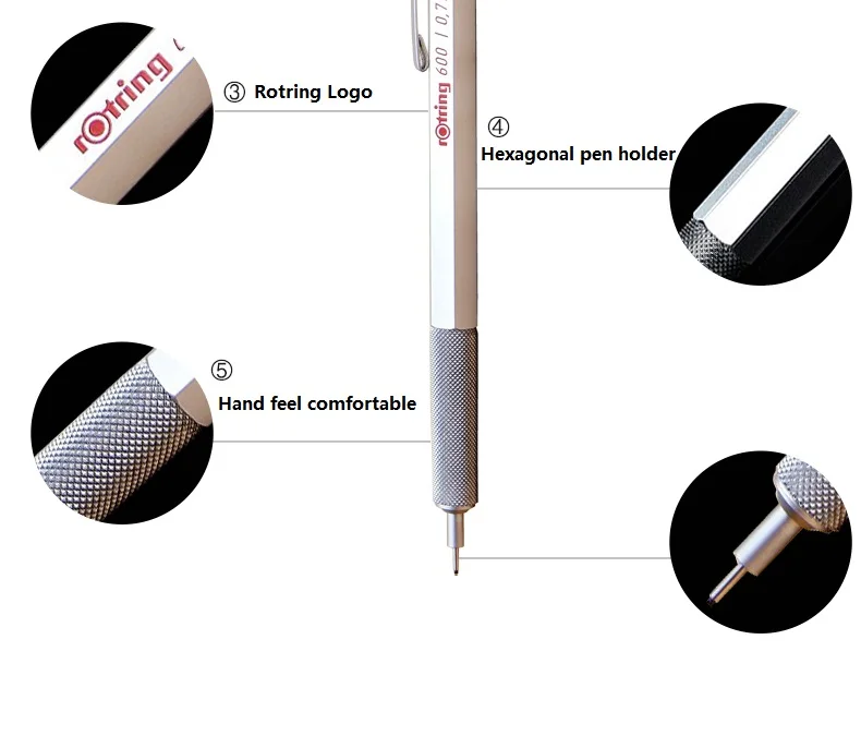 Rotring 600 0,5 мм/0,7 мм механический карандаш черный/серебристый металлический автоматический карандаш для рисования 1 штука