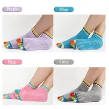 Женские носки для йоги хлопковые носки с пятью пальцами цветные Нескользящие короткие чулки Дышащие Модные удобные