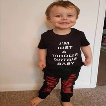 

Summer Baby Boys Clothing Set Short-sleeved Black Baby Boy Clothes Children Printed T-shirt+Pants Kids 2pcs Set