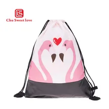 New Style Leather Print Love Flamingo Drawstring Pocket Hot Women Cute Ladies Drawstring Bags Fashion Girl Gift 2018